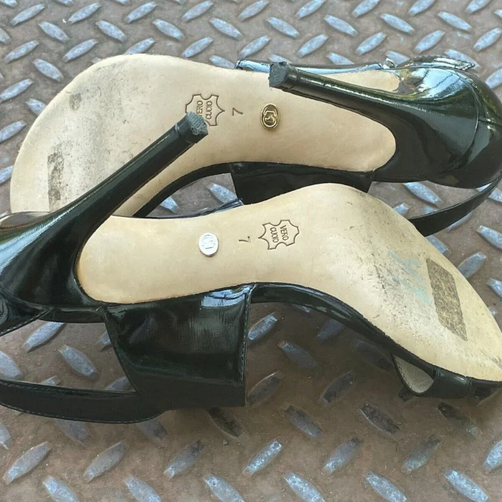 Charles David Women Heel Black Patent Leather Upper Sandal Strappy Shoes Size 7 - Picture 6 of 9